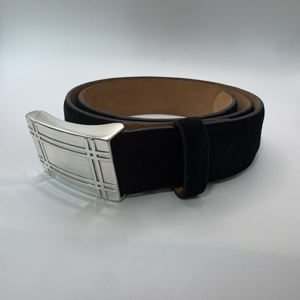 W‎ Kleinberg Black Suede Custom Leather Belt Belt Sz 33 NWOT Push Pin Buckle Lux